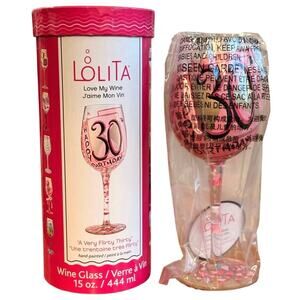 LOLITA Love My Wine "Flirty 30" Happy 30th Birthday Handpainted Wine Glass NIB